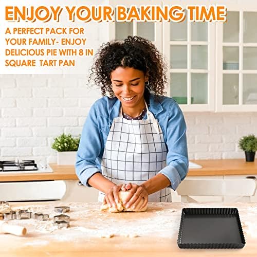 Square Pie Pan Nonstick Tart Pan With Removable Bottom Heavy Duty Carbon Steel Fluted Quiche Pan Tart Mold for Baking Mousse Cakes Dessert,8.2 x 1-Inch