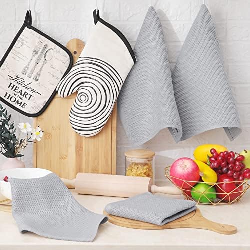Homaxy 100% Cotton Waffle Weave Kitchen Dish Cloths 12-Pack, Light Gray