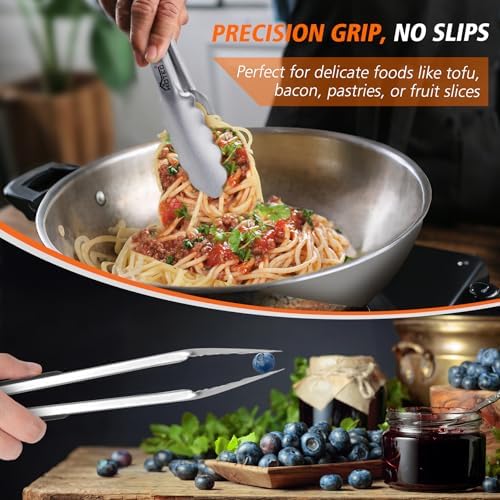 Hotec Stainless Steel Locking Kitchen Tongs for Cooking & Serving, Set of 2
