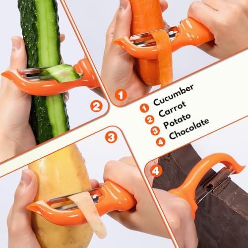Rainspire Vegetable Peeler Potato Peelers for Kitchen, Sharp Stainless Steel Blades Veggie, Comfortable Handle Fruit Peeler, Carrot Peeler Apple Peeler Dishwasher Safe (2, Orange)