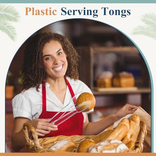 Tessco 100 Pcs Plastic Tongs, 9 Inch Disposable Serving Tongs,Transparent