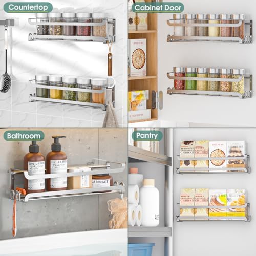 LUCYCAZ 2 Pack Wall Mounted Spice Rack for Spice Jars & Seasonings (Silver)