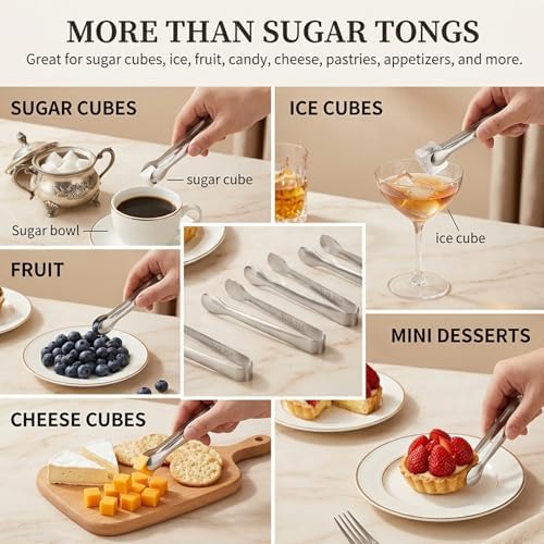 Mini Serving Tongs Set of 6, 4.25" Stainless Steel Sugar Cube Tongs Silver