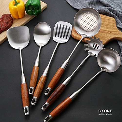 Spaghetti Spoon,304 Stainless Steel Pasta Spoon,Wooden Handle,14.2Inch