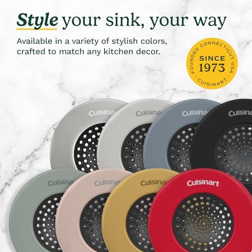 Cuisinart Sink Strainers- 2 Pack Kitchen Sink Drain Strainer & Food Catcher with Enamel-Coated Stainless Steel Rim and Silicone Base, Fits Standard 3.5" Drains, Outer Diameter 4.35", Scratch-Safe