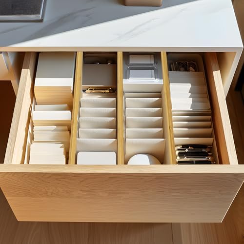 VaeFae 3 Pack Bamboo Drawer Dividers, 4" High Adjustable 16.6" - 21.8" Clothes Drawer Organizers, Expandable Separators for Bedroom/Bathroom/Kitchen/Office Storage