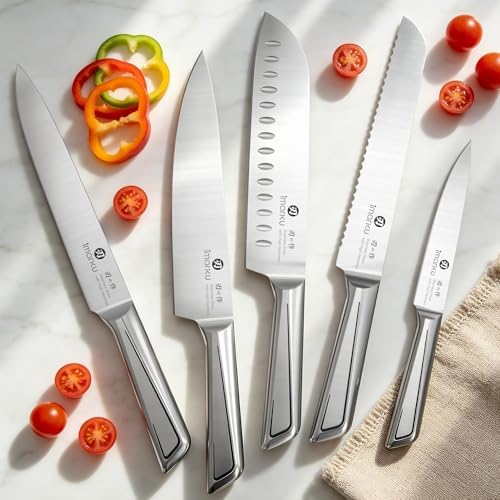 imarku Gyutou Knife Set, High Carbon Steel, Block & Sharpener, Gift Box