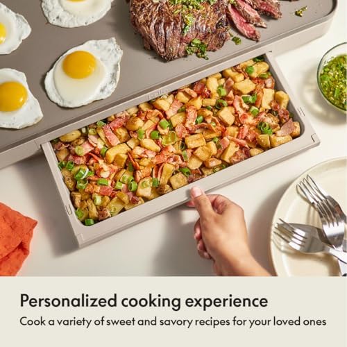 bella 12 x 22 Electric Griddle with Warming Tray, Ceramic Nontoxic, Oatmilk