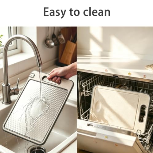 Non-Toxic Cutting Board – Double-Sided, Diamond-Pattern Stainless Steel & Wheat Straw – Scratch Resistant,Non-Slip, BPA-Free & Dishwasher Safe – 15×10 Inch