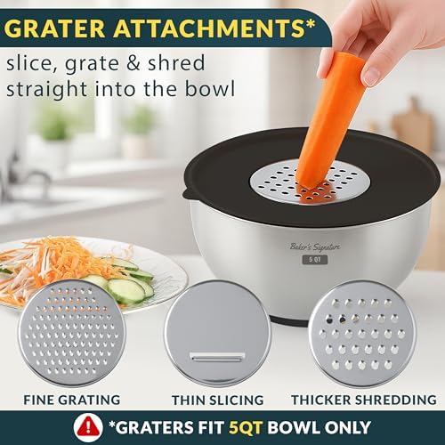 Stainless Steel Mixing Bowls with Lids Set of 5, 3 Graters, Black
