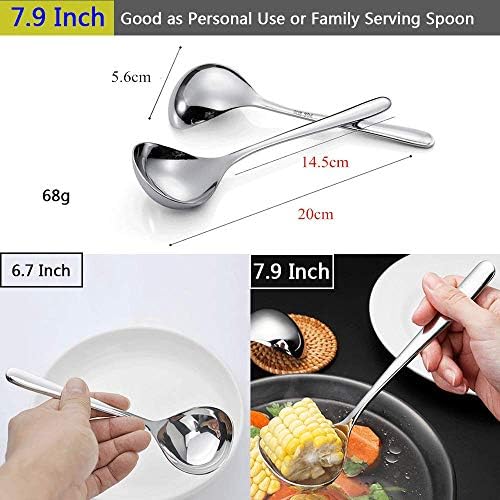 18/8 Stainless Steel Heavy Duty Big Soup Spoon Large Serving Spoon Mini Ladle-7.9inch (4 Packed)