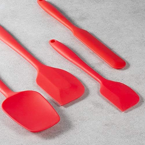 4-Piece Silicone Spatula Set with Stainless Steel Core, Red