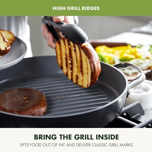 GreenPan Valencia Pro Hard Anodized Healthy Ceramic Nonstick 11" Grill Pan, PFAS-Free, Induction, Dishwasher Safe, Oven Safe, Gray (Pack of 4)