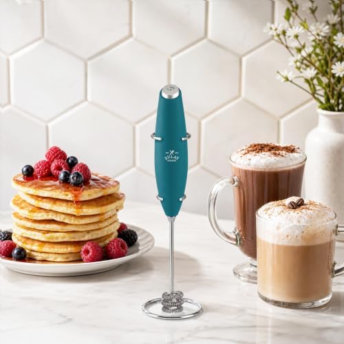 Zulay Kitchen Powerful Milk Frother Wand With Duracell Batteries - Ultra Fast Handheld Drink Mixer - Electric Whisk Foam Maker for Coffee, Lattes, Cappuccino & Matcha - Triple Whisk - Reign Emerald