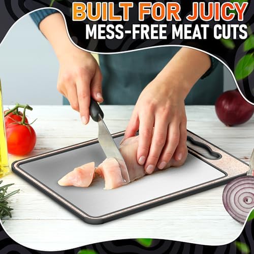 Titanium Cutting Board with Knife Sharpener, 14.3"x9.8", Double Sided