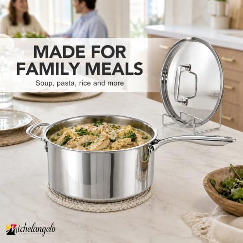 MICHELANGELO 4 Quart Stainless Steel Saucepan with Lid & Helper Handle