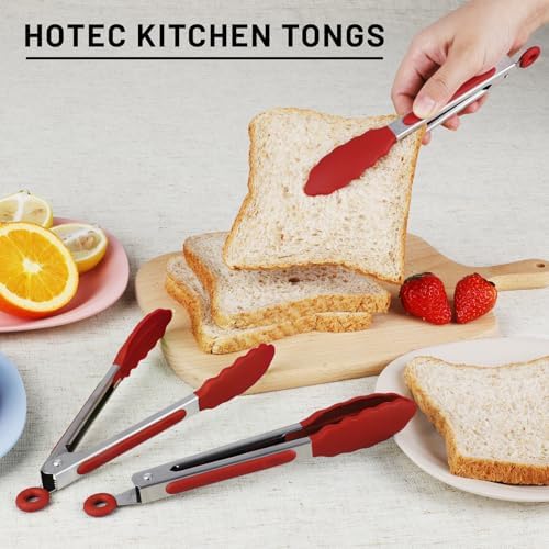 HOTEC Small Silicone Kitchen Tongs 7-Inch Mini Serving Tongs, Set of 3