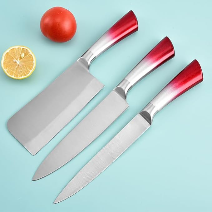 Red Professional 9-Piece Kitchen Knife Set with Acrylic Block, Non-Stick Sharp Stainless Steel Chef Knives, Sharpener