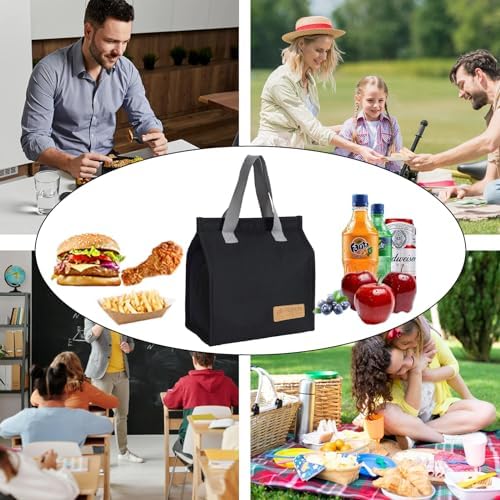 Lunch Bag for Women/Men,Waterproof Reusable Portable Lunch Tote,Lunch Box Bag.Thermal Cooler Bag Ideal for Work/Party/l/Travel/Picnic (Light Black)