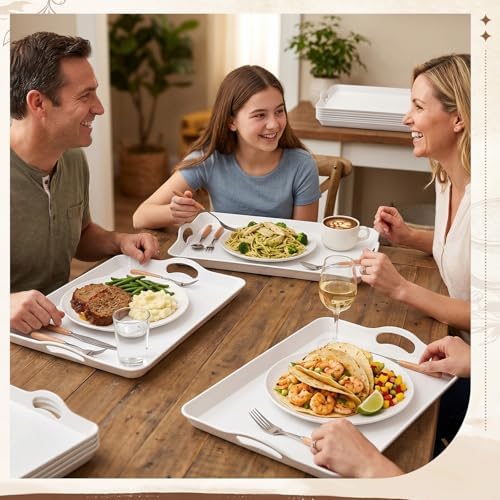 Kathfly 6 Pack 20" x 13" Serving Trays with Handles, Plastic Tray, White