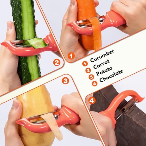 Rainspire Vegetable Peeler Potato Peelers for Kitchen, Sharp Stainless Steel Blades Veggie, Comfortable Handle Fruit Peeler, Carrot Peeler Apple Peeler Dishwasher Safe, Coral, 2-Pack