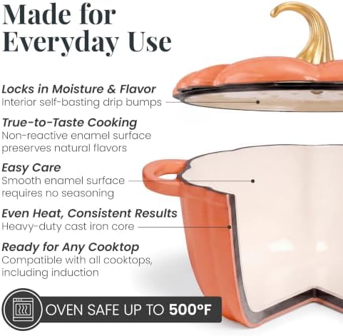 Larder & Vine 5.5 qt Pumpkin Enameled Cast Iron Dutch Oven Pot, Harvest