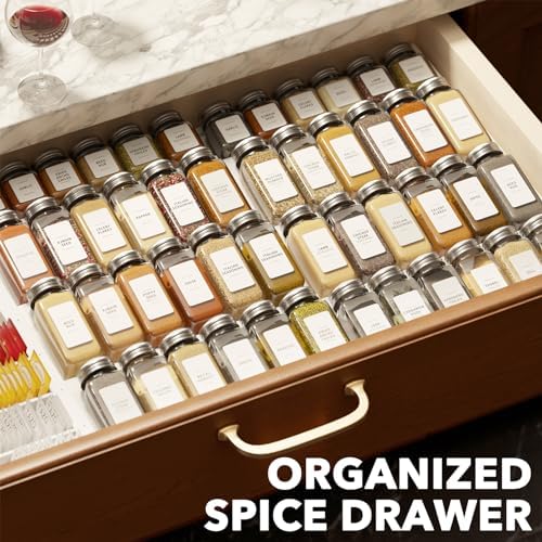 SpaceAid Bamboo White Spice Drawer Organizer, (Need 3" Deep Drawer) Expandable 4 Tier Spices Rack for Cabinet, Kitchen Seasoning Storage Insert (Jars Not Included, From 12" to 23" Wide)
