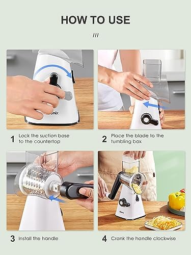 Rotary Cheese Grater with Handle, Reemix Vegetable Cheese Grater
