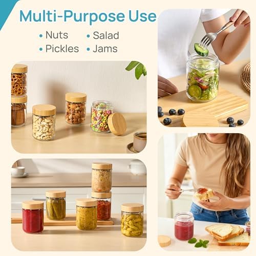 Vtopmart 6 Pack 16oz Glass Overnight Oats Containers with Bamboo Lids