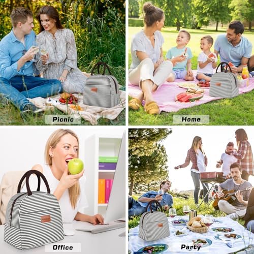 BALORAY Lunch Bag for Women Men Adult Lunch Box (Black White Stripes), M