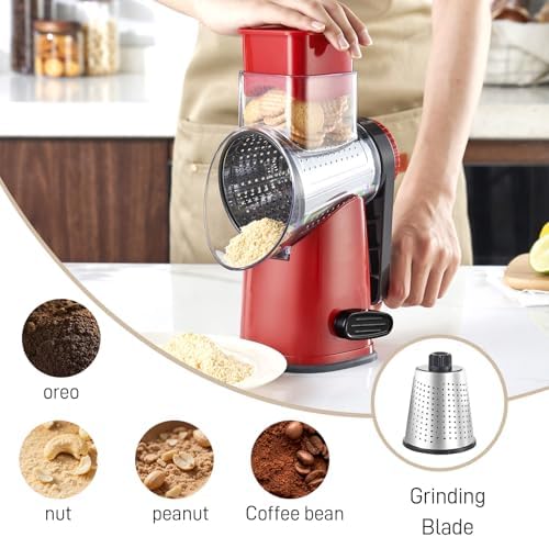 Weltonhm 4 in 1 Large Rotary Cheese Grater Hand Crank (Red black 4 Graters)