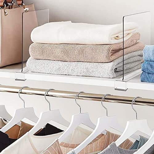 BAUMFEUER 4 Pack Clear Acrylic Shelf Dividers for Closet Shelf Organizer of Bedroom Kitchen Office Bathroom Organizer for Clothes Books Hats and Handbags