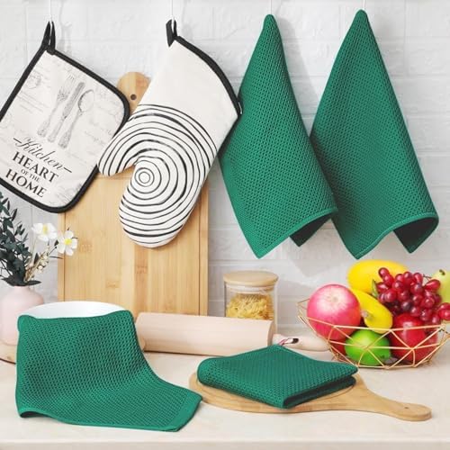 Homaxy 100% Cotton Waffle Weave Kitchen Dish Cloths 24-Pack, Dark Green