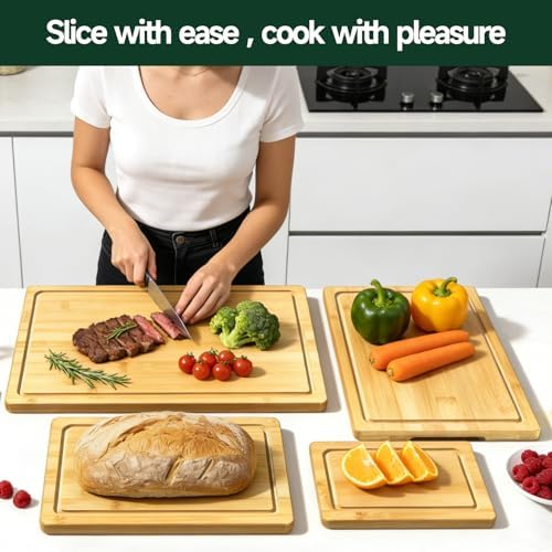 4-Piece Set Deep-Carbonized Bamboo Cutting Board for Kitchen, Natural