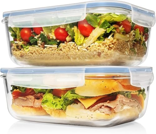Razab 4 PC 1860ml / 63 Oz / 8 Cups Large Glass Food Storage Containers with Lids - Glass Meal Prep Containers for Roasting & Storing Leftover, Lunch Container with Lids, Microwave & Oven Safe