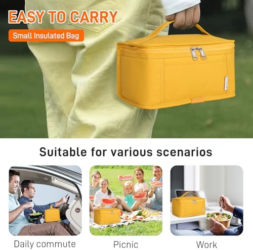 NOL Small Lunch Bag Mini Lunch Box Insulated Lunch Bag for Men/Women Leakproof Cooler Tote Bag Lightweight Nylon Waterproof Lunch Box For Work, Earth-yellow