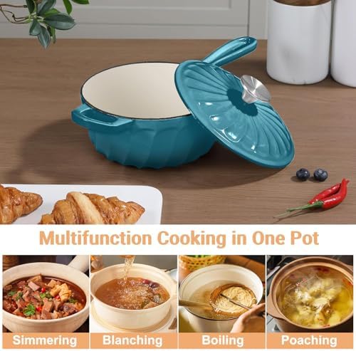 Enameled Cast Iron Sauce Pan with Lid, 2 Quart Saucepan with Lid