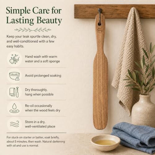 FAAY Teak Wooden Skinny Spurtle Spatula for Sourdough Starter & Jars