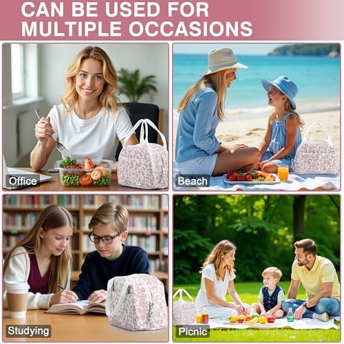 TESAFNG Lunch Bag - Insulated Lunch Box for Women, Reusable Large Capacity Cooler Bag for Adult, Small Leakproof Cute Corduroy Lunch Tote for Work Office Travel Picnic (Corduroy Pink-Flower)