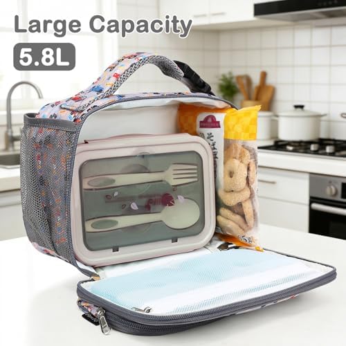 FlowFly Kids Lunch box with buckle Insulated Cooler Back to School Thermal Meal Tote Kit for Girls, Boys, Truck