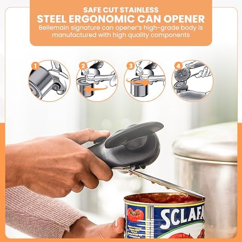 Bellemain- Safe Cut Stainless Steel Ergonomic Can Opener, Manual, Smooth Edge Perfect For Home Chefs and Restauraunts (Pack of 2)