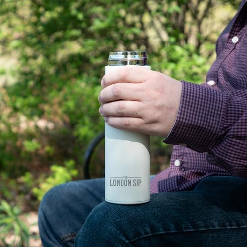 The London Sip 16.9 oz Multi-Purpose Tea Infuser Mug – Fruit Infuser Water Bottle for Hot and Cold – Double Wall Stainless Steel Insulated, Pearl White