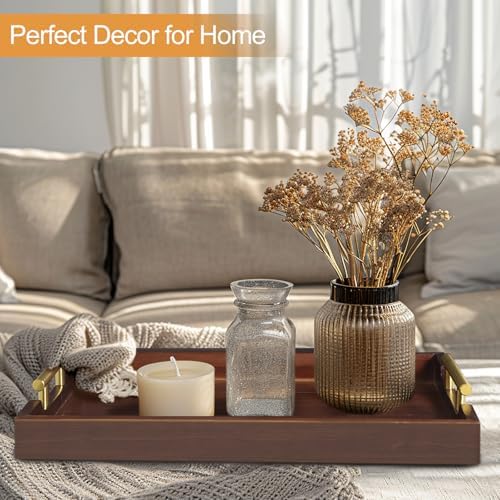 SXNOWS Large Wooden Serving Tray with 2 Sets of Handles,Dark Brown