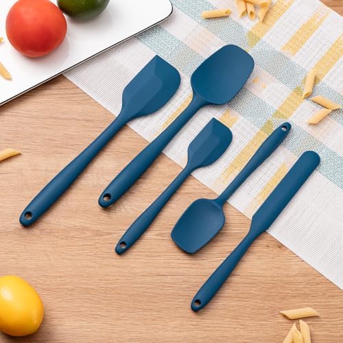 Silicone Spatula Set,5 Piece Food Grade Rubber Spatulas,Navy Blue