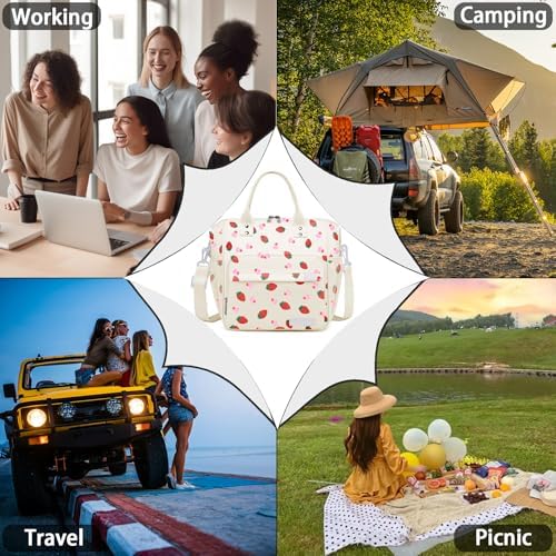 TuErCao Strawberry Cake Lunch Box for Women, Adult Insulated Lunch Bag for Work for Teacher Nurse Mom, Ladies Lunch Tote Bag, Loncheras para Mujer de Trabajo