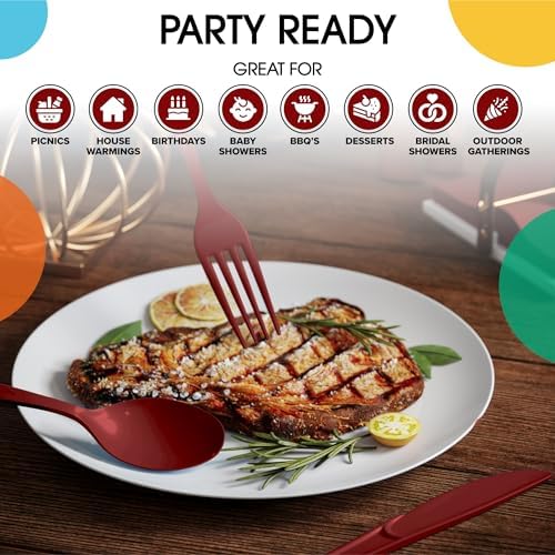 Party Solids Burgundy Plastic Silverware 150 Pcs Burgundy Cutlery Set