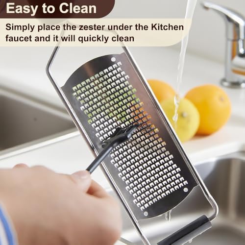 Upgraded Lemon Zester & Cheese Grater, Food Grade Stainless Steel None-Slip Hand Fine Grater for Garlic, Ginger, and Chocolate, Durable and Easy-To-Clean(Dishwasher Safe)