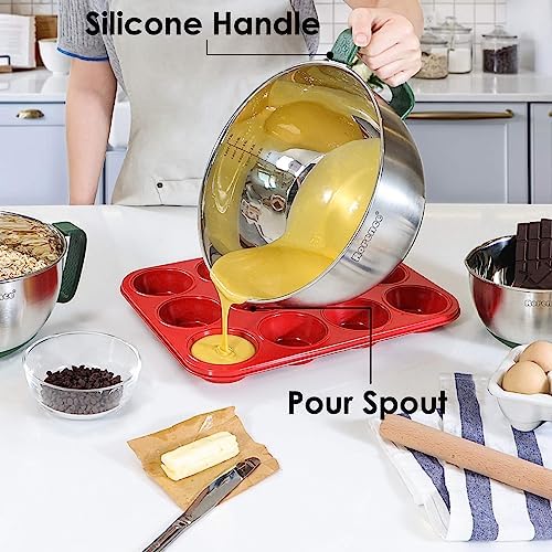 Rorence Stainless Steel Mixing Bowls Set with Lids,1.5,3 & 5 Qt,Green