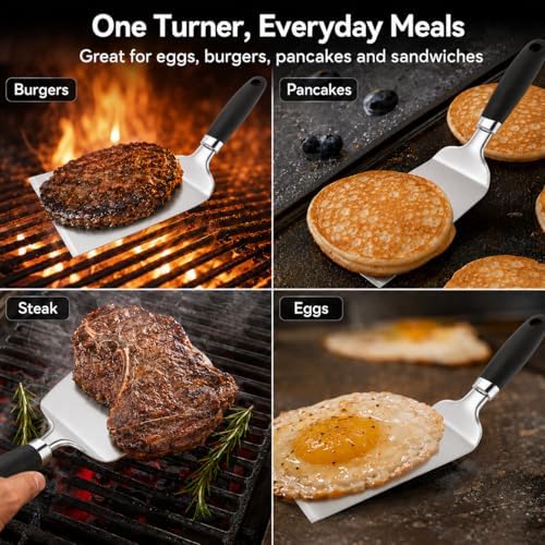 11-Inch Metal Spatula, 304 Stainless Steel Griddle Turner, Black