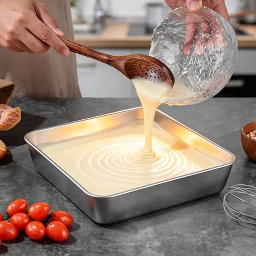 LIANYU 8 Inch Square Cake Pan with Lid, 4 Pack Lasagna Baking Pans Set